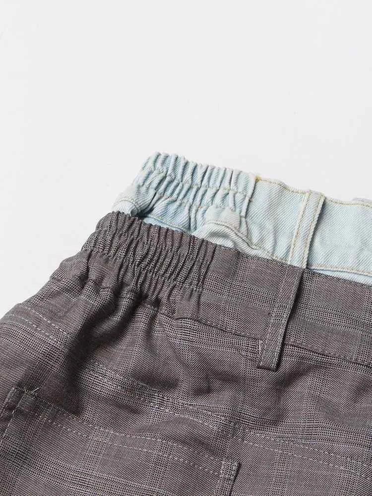 Double Plaid Patchwork High Waist Pants