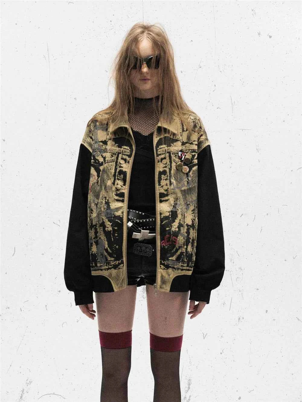 Streetwear Flexible Graffiti Patchwork Denim Jacket