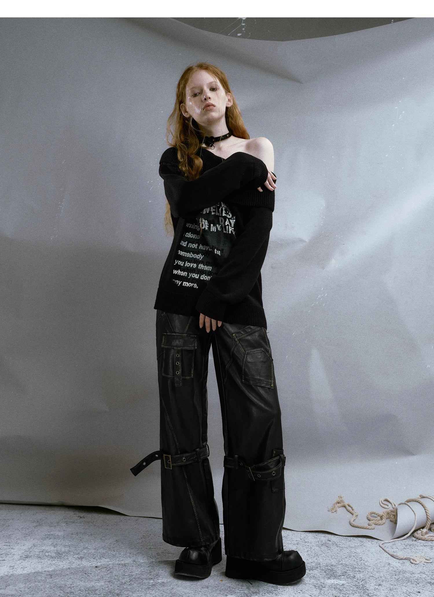 Vintage Grunge Aesthetics Off Shoulder Sweater