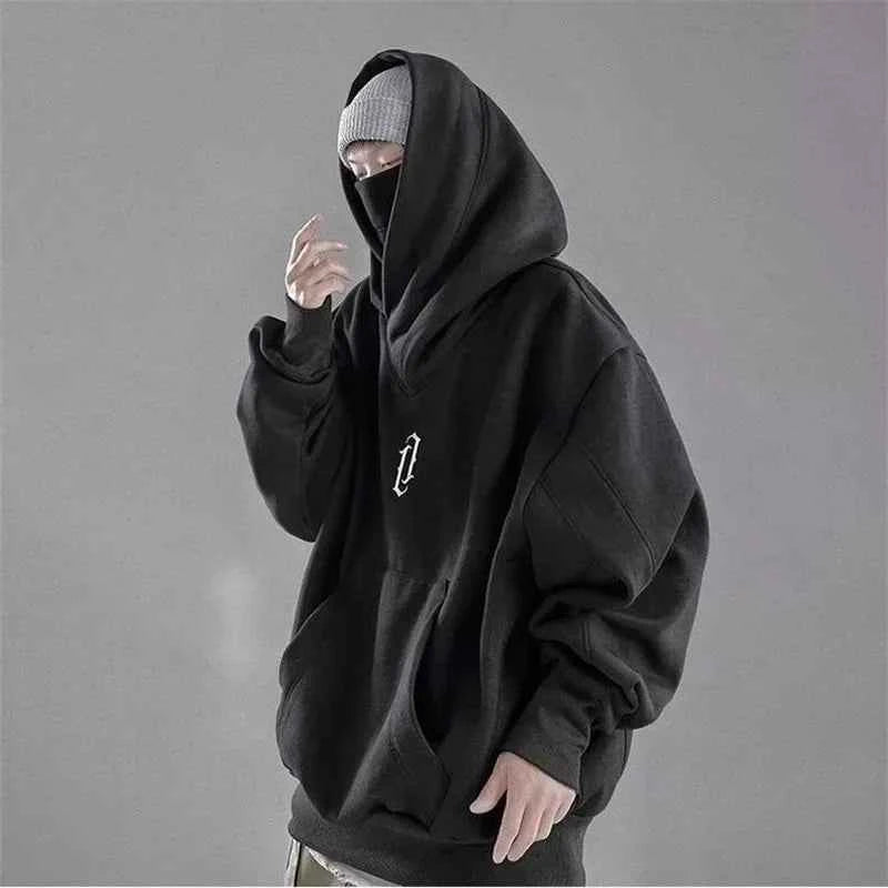 Black Japanese Embroidered Oversized Hoodie