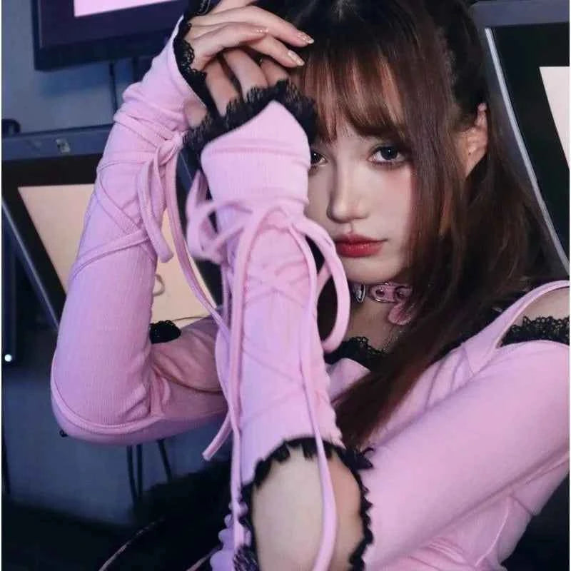 Streetwear Pink Y2K Long Sleeve Crop T-Shirt
