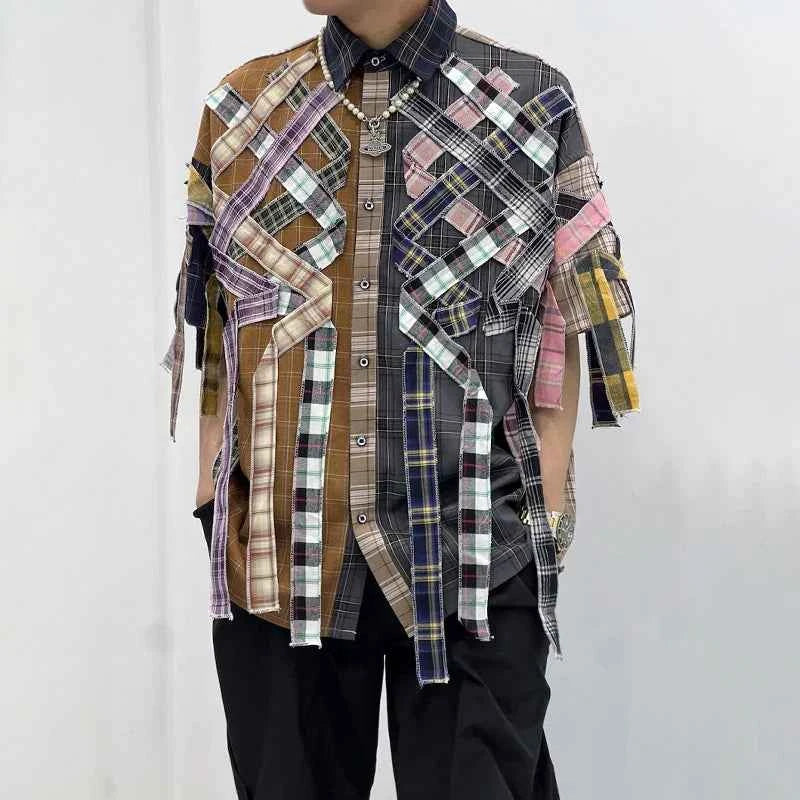Summer Plaid Patchwork Tassel Loose Shirt