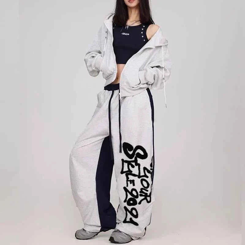 Y2K Streetwear High Waist Letter Patchwork Sweatpants