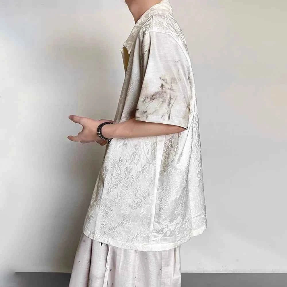 Embroidered Jacquard Retro Short-Sleeved Shirt