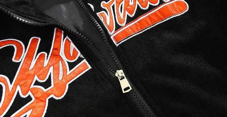 Heavy Motorcycle Suede Letter Embroidery Varcity Jacket