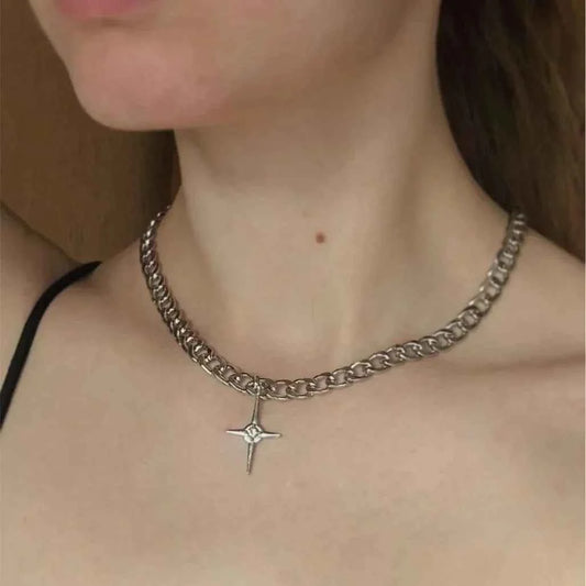 Vintage Punk Star Pendant Metal Necklace