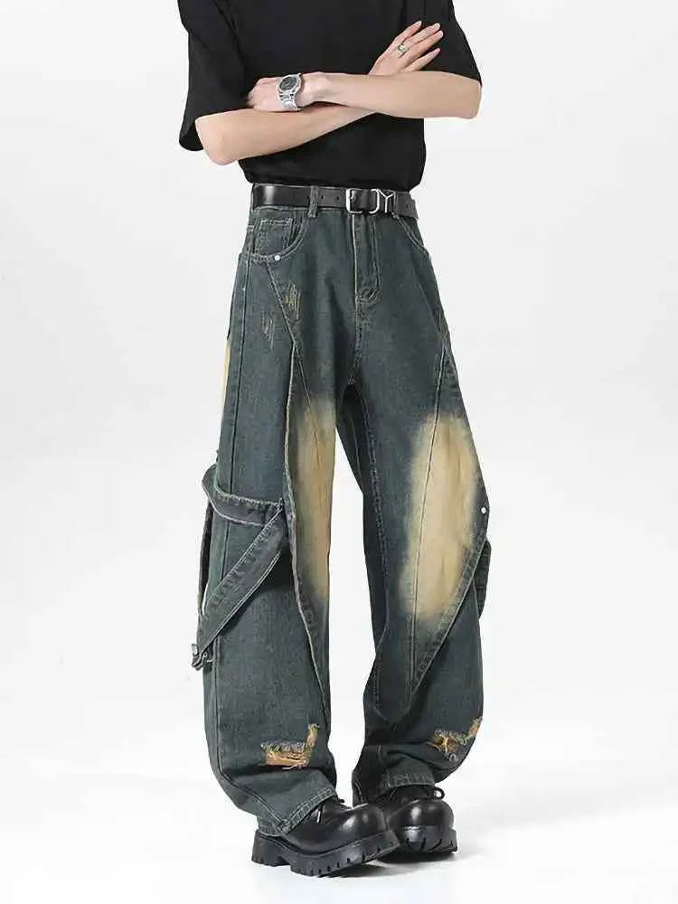 Effortless Streetwear Oversize Blue Gothic Cargo Jeans