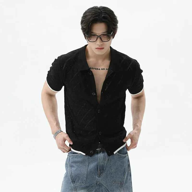 Casual Hollow Out Knit Short-Sleeve Shirt
