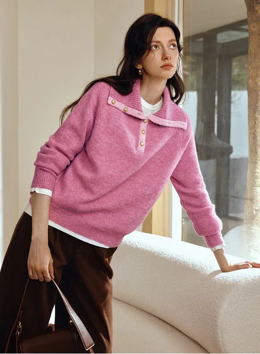 Warm Knit Casual Turn Down Collar Sweater - Luxuryurbanwear