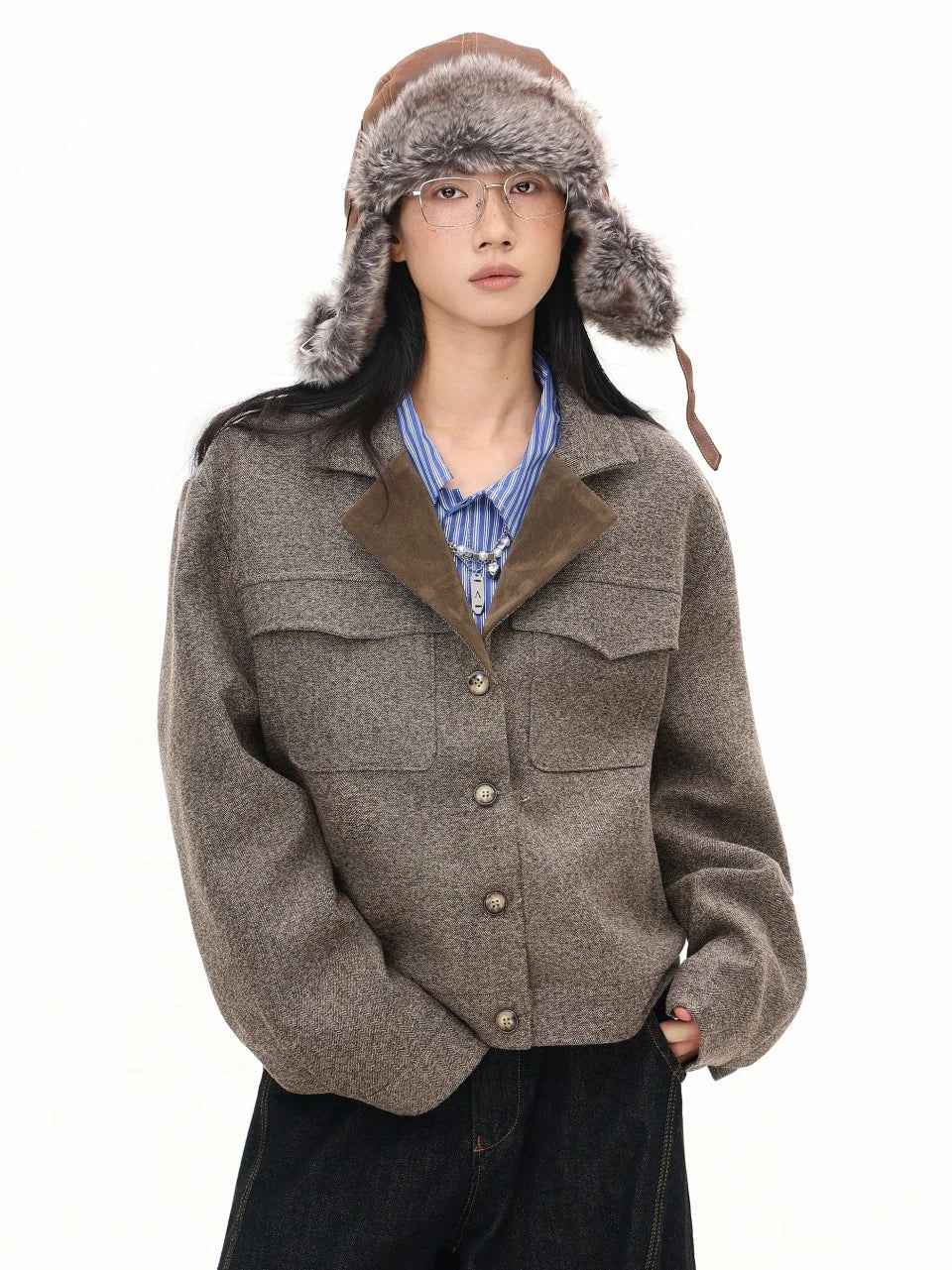 Women Oversize Elegant Cropped Trench Jacket