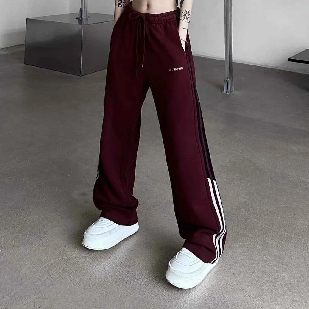 Oversize Streetwear Wine Red Striped Sweatpants