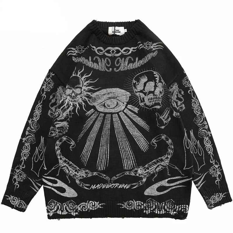 Effortless Rose Eye Scorpion Print Knitted Sweater