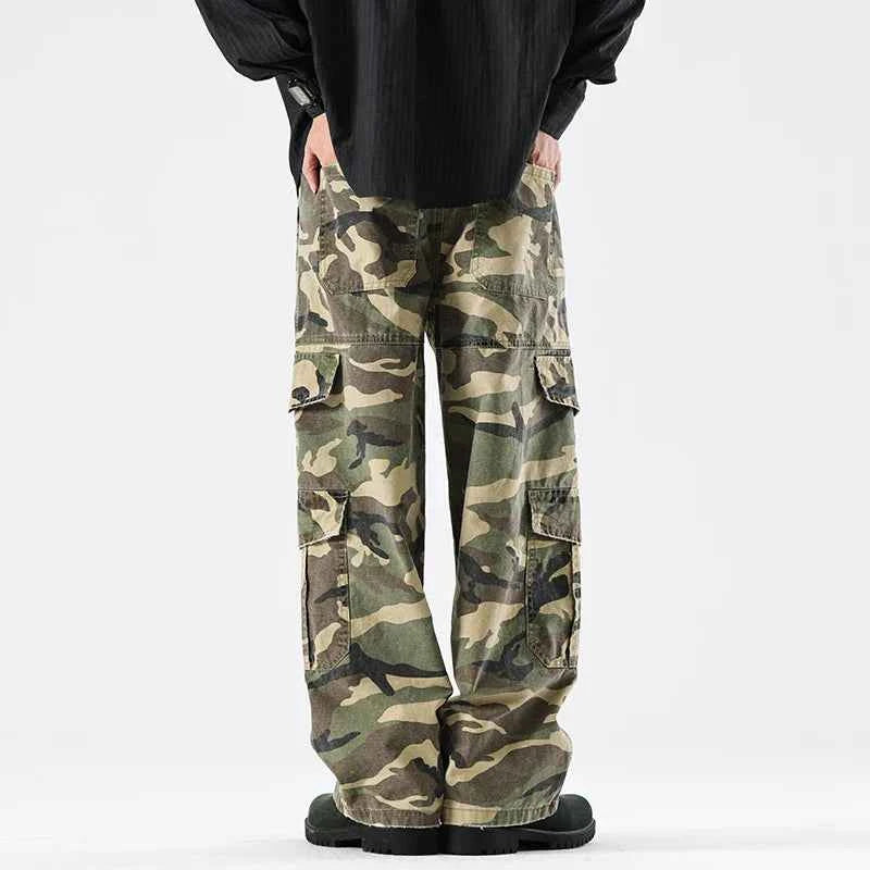 Streetwear Elastic Waist Vintage Camo Cargo Pants