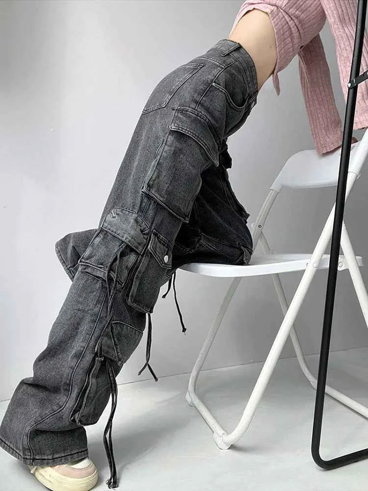 Vintage Wash Bandage High Waist Jeans
