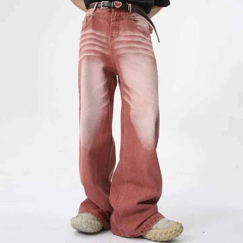 Streetwear Red High Street Style Casual Jeans