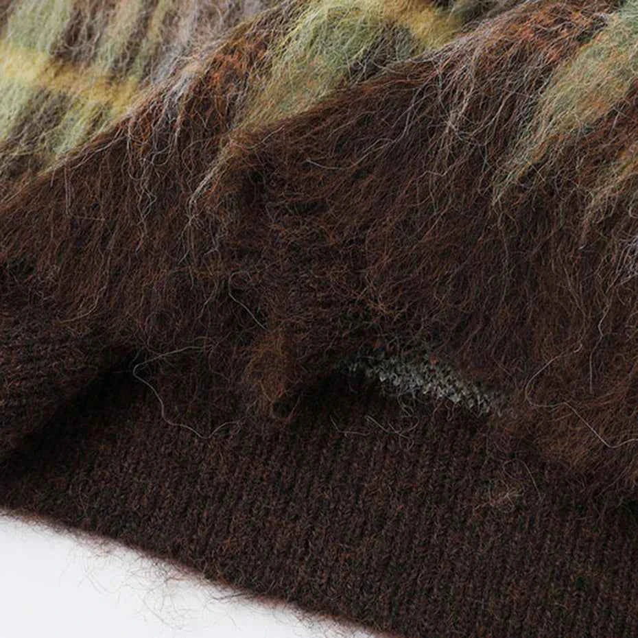 Flattering Oversized Plaid Knit Casual Polo Sweater