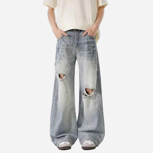 Versatile Y2K High Waist Ripped Baggy Jeans - Distressed Wide-Leg Denim