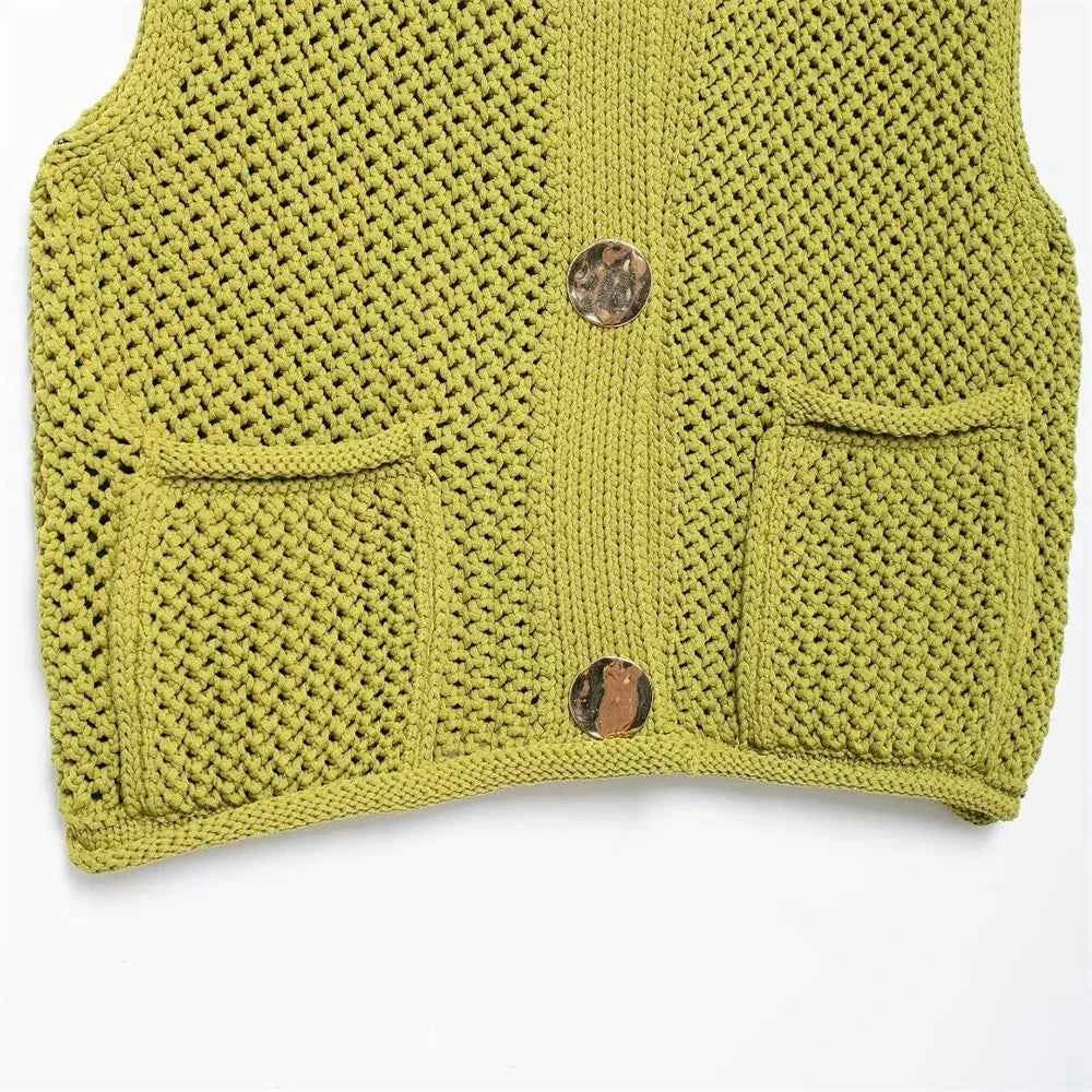 Fashionable American V-Neck Sleeveless Knit Cardigan
