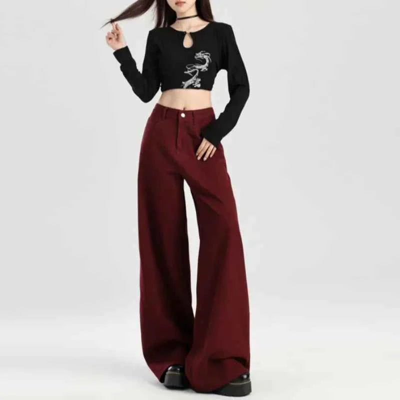 Retro Loose Red Emo High Waist Denim Jeans