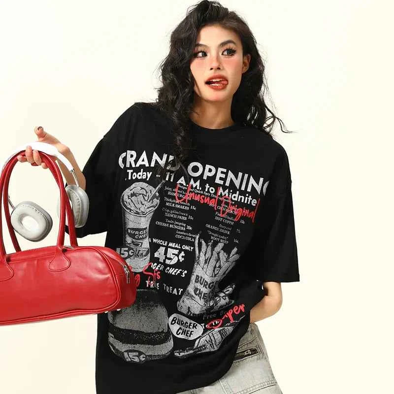 Vintage American Retro Hand-Drawn Short-Sleeve T-Shirt