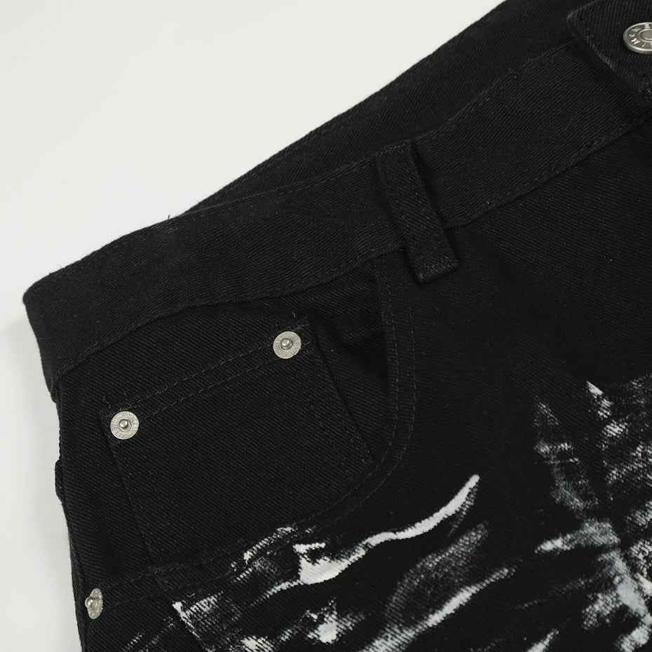 Streetwear Black Diamond Star Patchwork Wide Leg Jeans