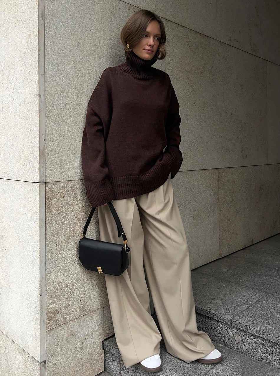 Flattering Oversized High Collar Knitted Sweater
