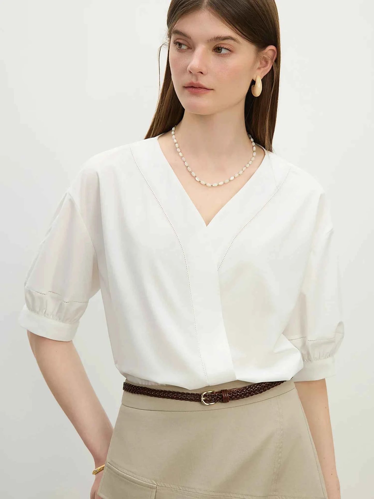 Women Classic Effortless Summer V-Neck Linen Shirt