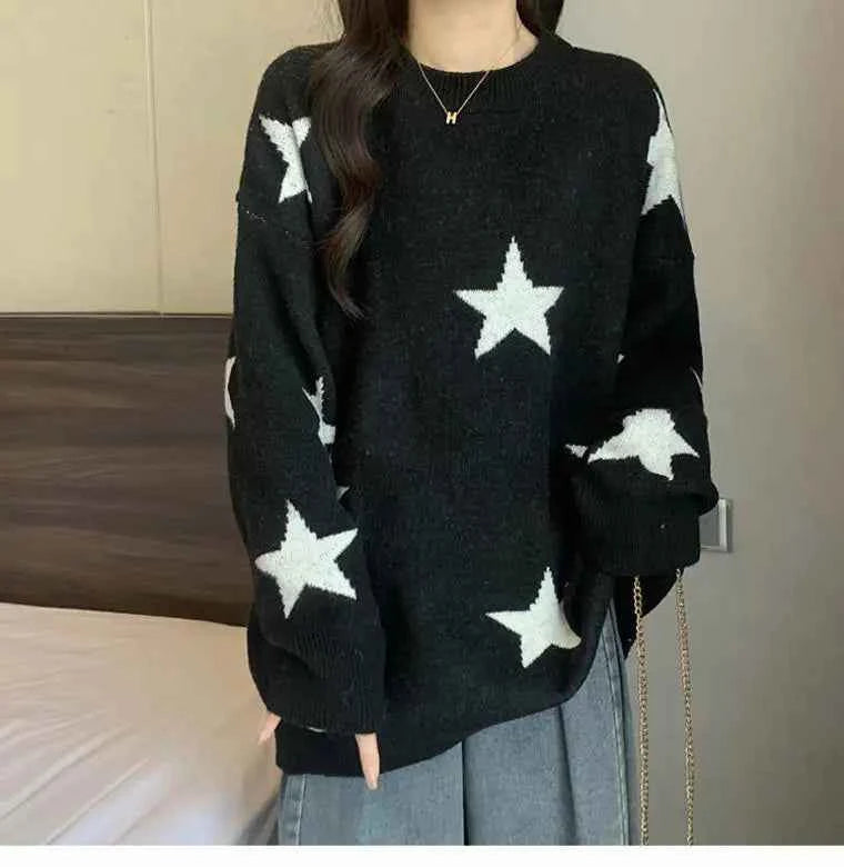 Women Retro Stars Vintage Patchwork Sweater