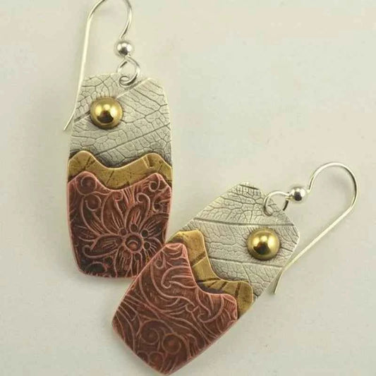 Tribal Carved Two-Tone Hook Earrings