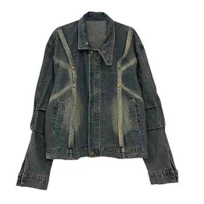 Chic Pleated Stitching Tie Dye Denim Jacket