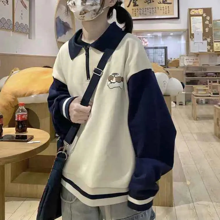 Vintage Patchwork Japanese Dog Embroidered Sweatshirt