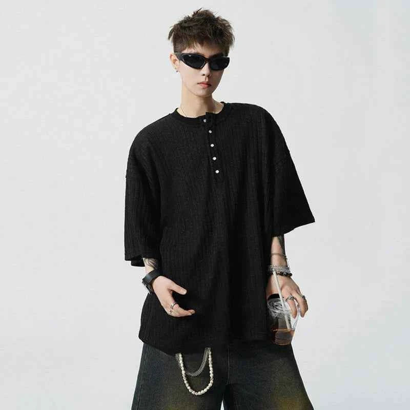 Cool Button Design Solid Color Round T-Shirt