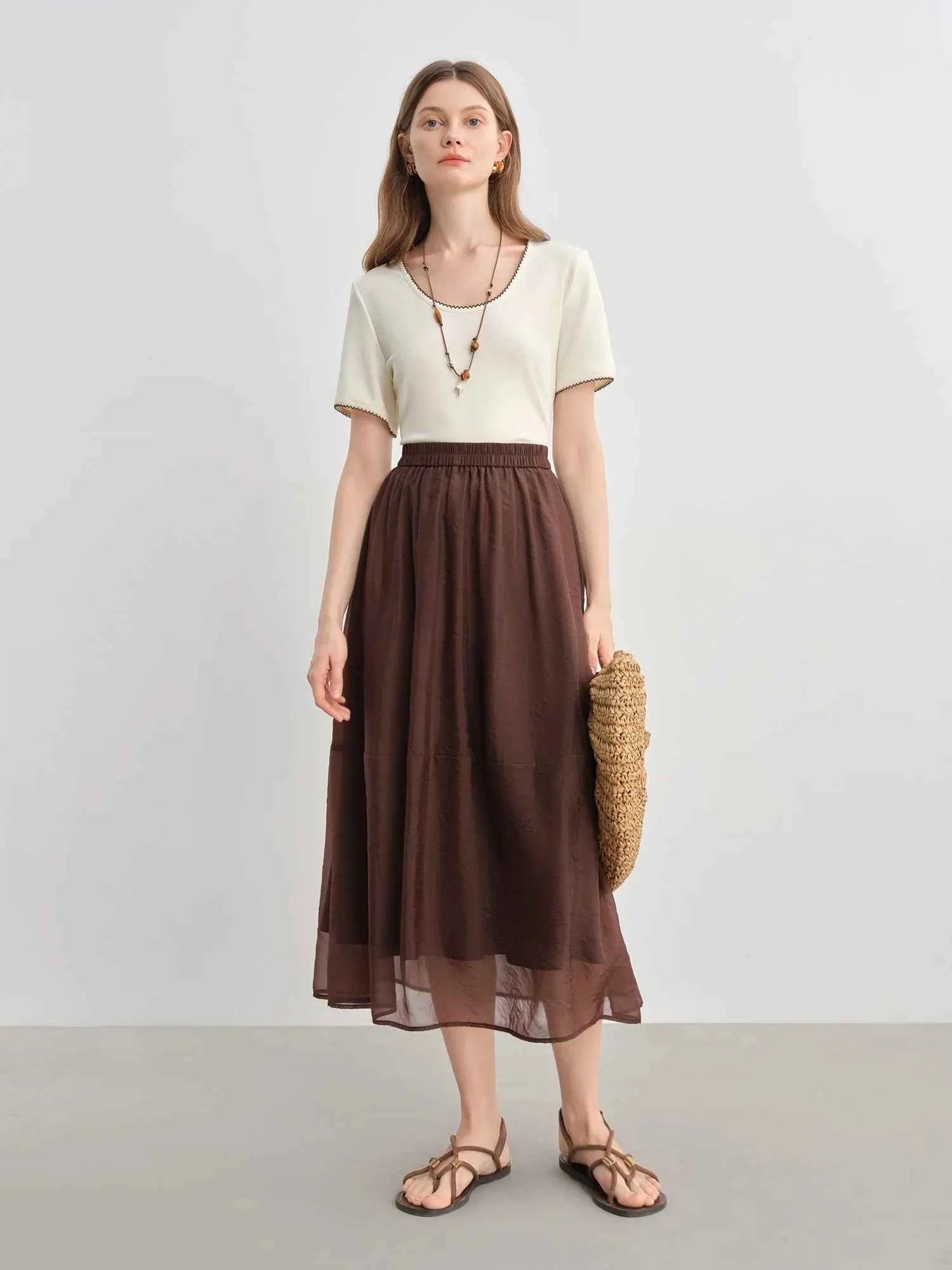 Embroidered Lace Contrast Color Short T-Shirt