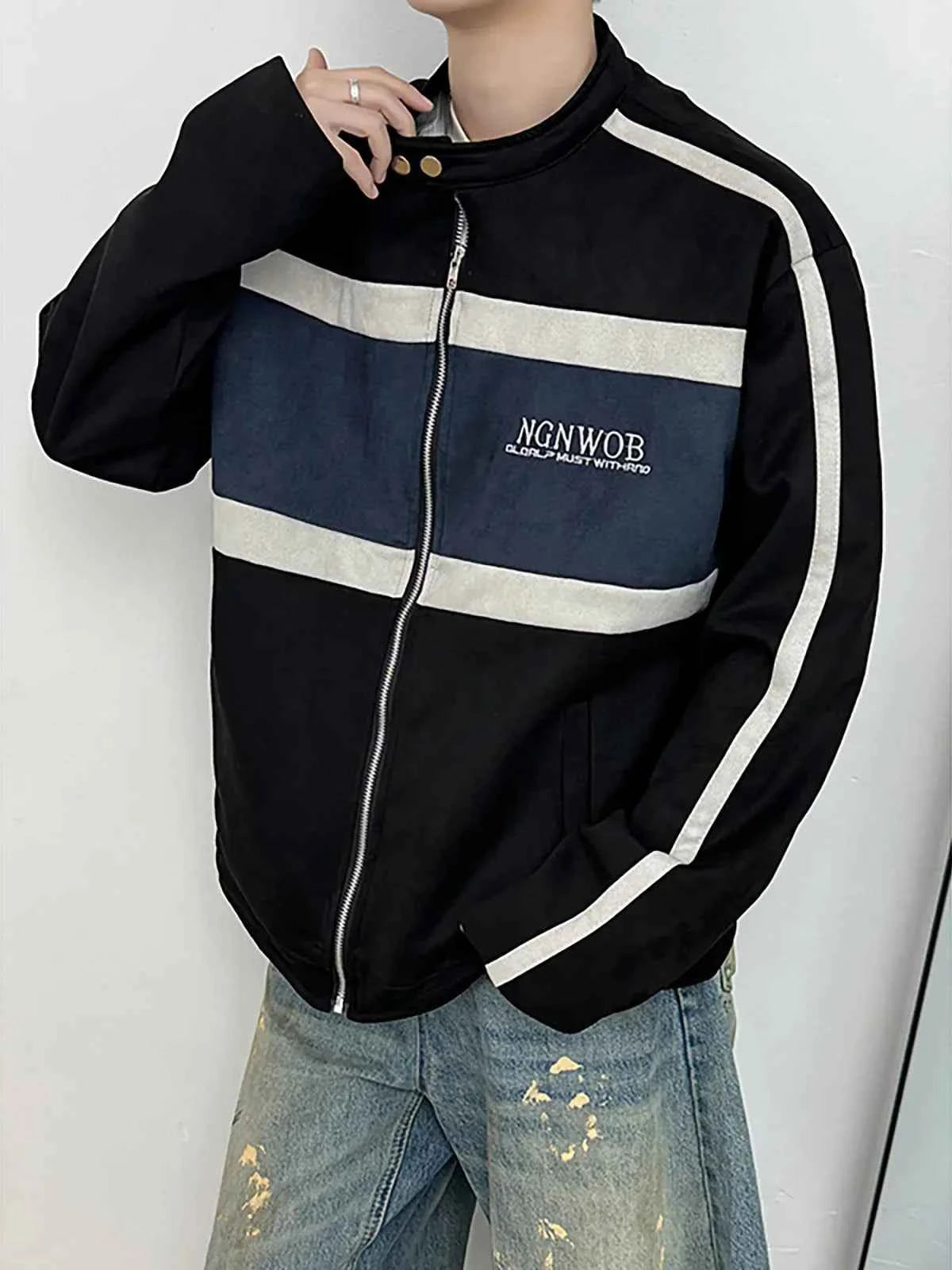 Vintage Contrast Motorcycle Suede Bomber Jacket