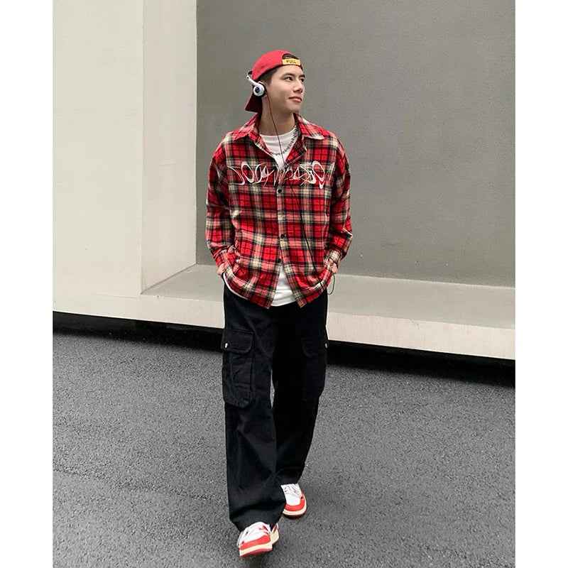 Investment Piece Retro Plaid Hip Hop Long Sleeve Shirt