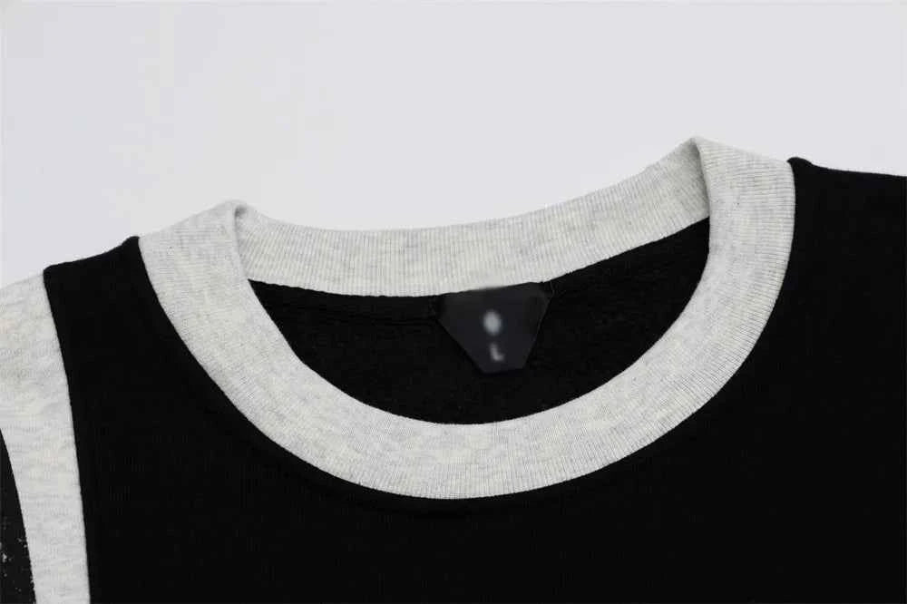 Cozy Distressed Patchwork Fleece Crew Sweatshirt