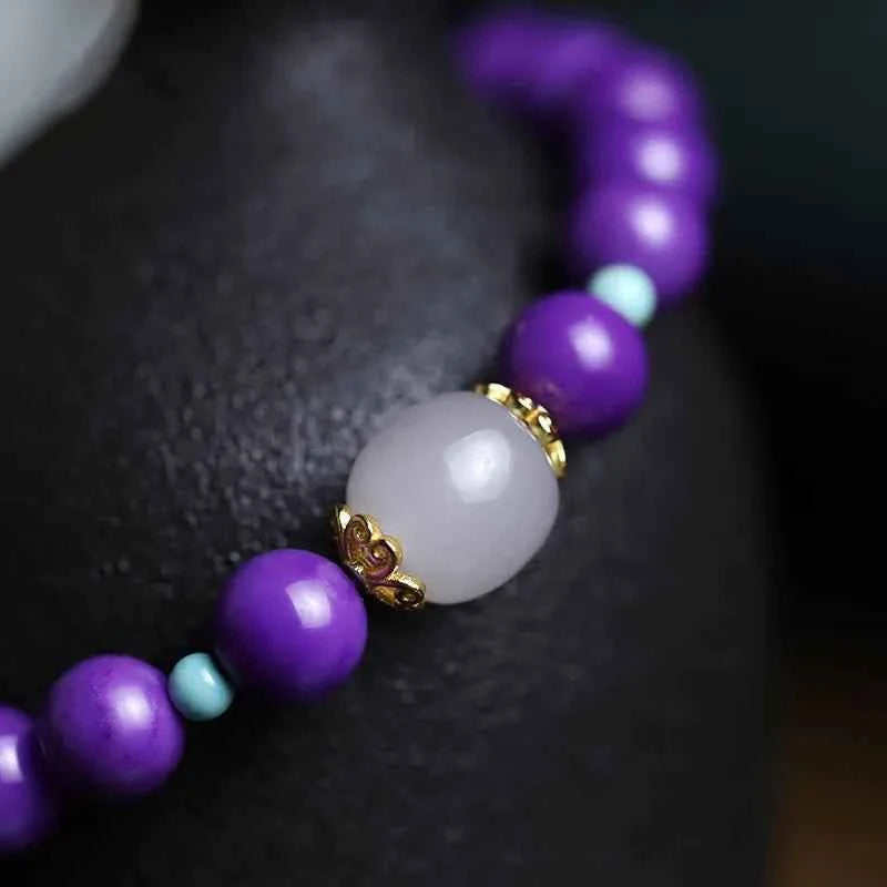 Purple Beaded Jade Buddha Bracelet