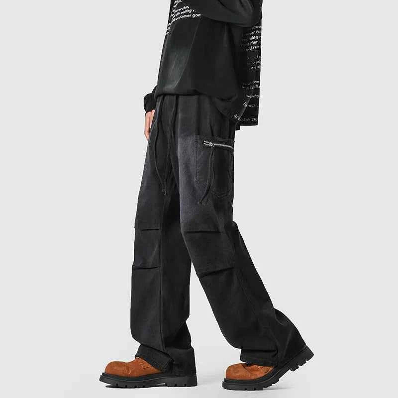 Streetwear Pleated Loose Cargo Jeans