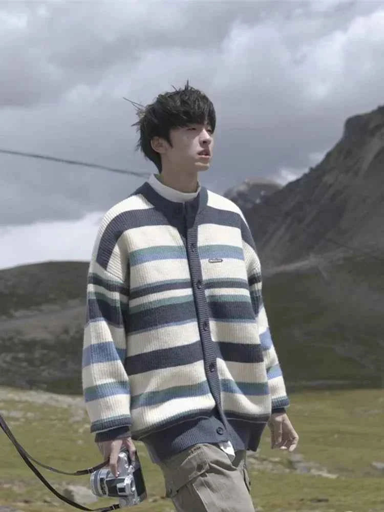 Casual Retro Cozy Striped Knitted Cardigan
