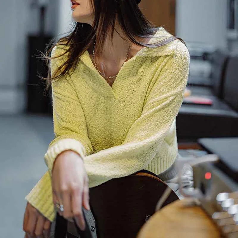 Yellow Ribbed Cropped Knitwear Sweater