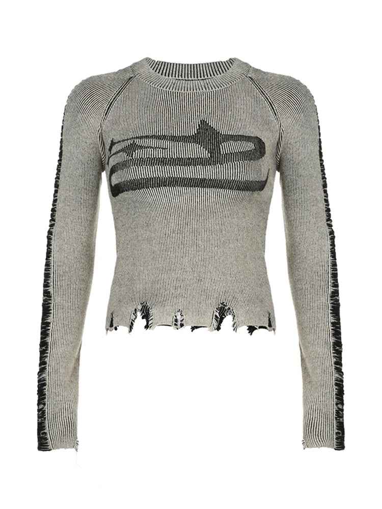 Vintage Patchwork Ripped Long Sleeve Sweater