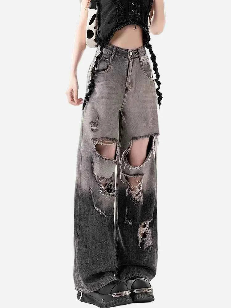 Fashionable Ripped High Waist Gradient Denim Jeans