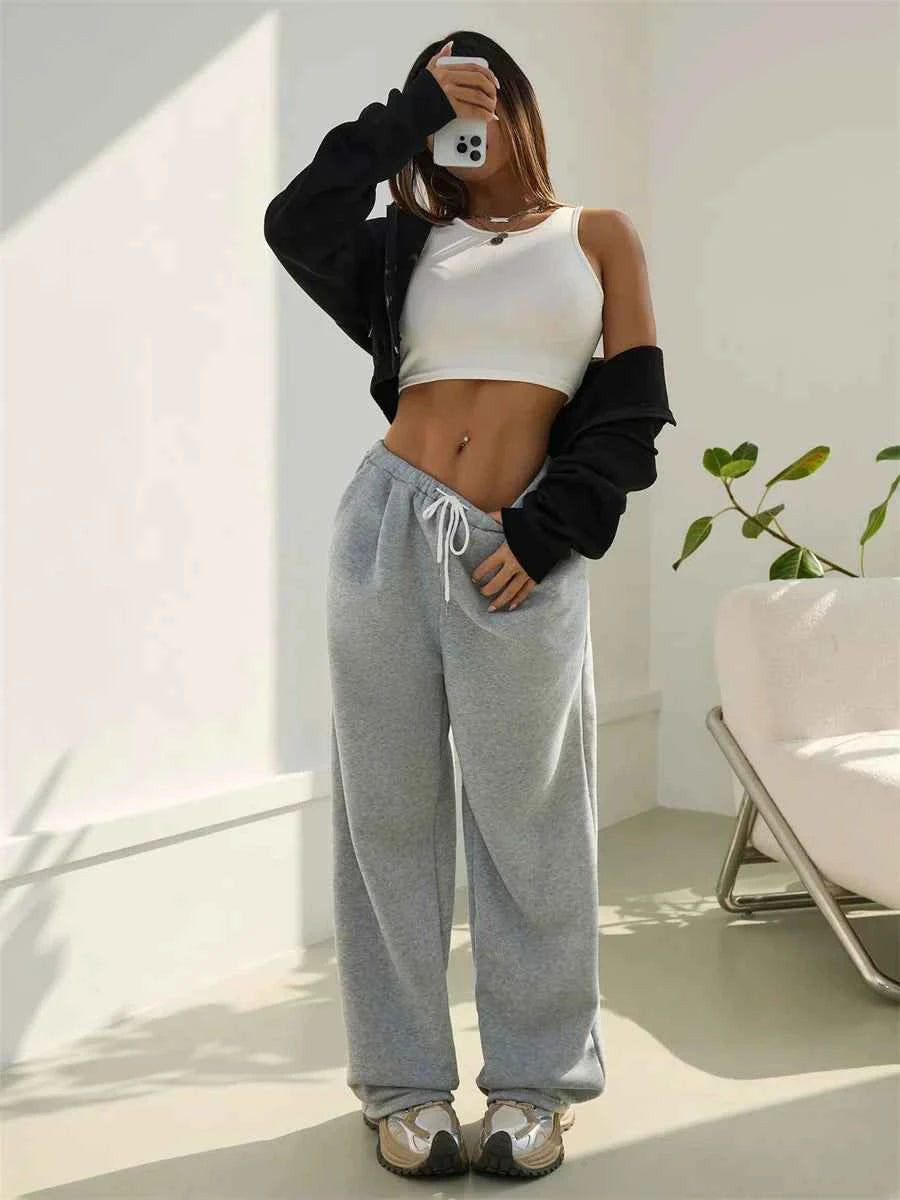 Women Solid Drawstring Baggy Sweatpants