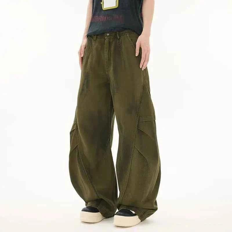 Contrast Green Casual Straight Wide Leg Jeans