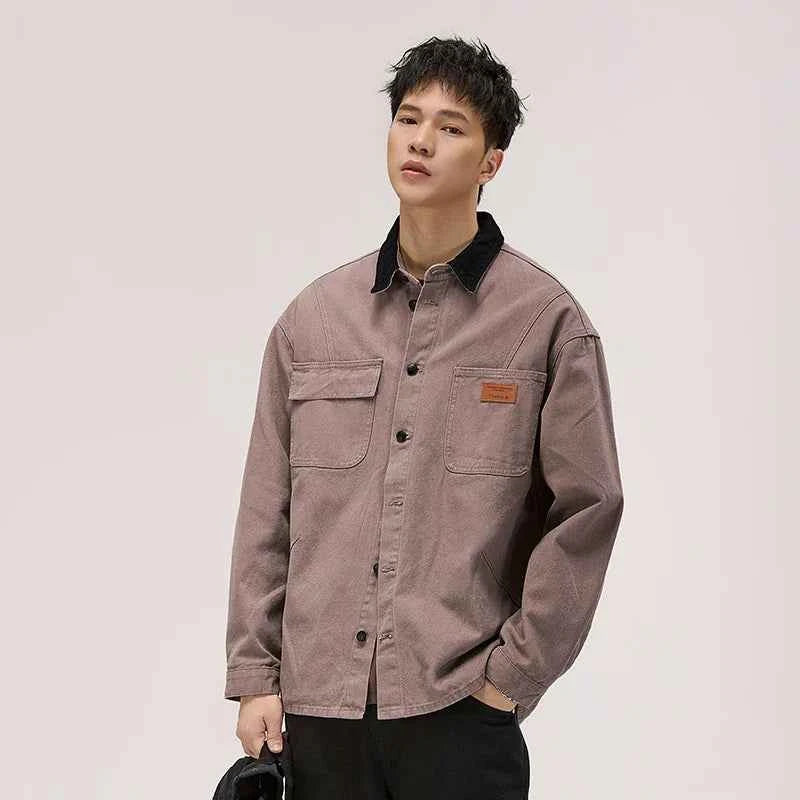 Warm Contrast Collar Loose Fit Casual Jacket