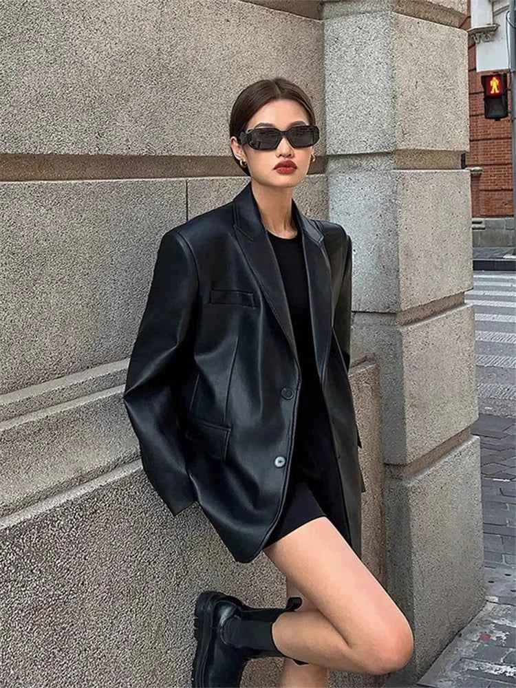 Women High Quality Vintage Oversize Leather Jacket