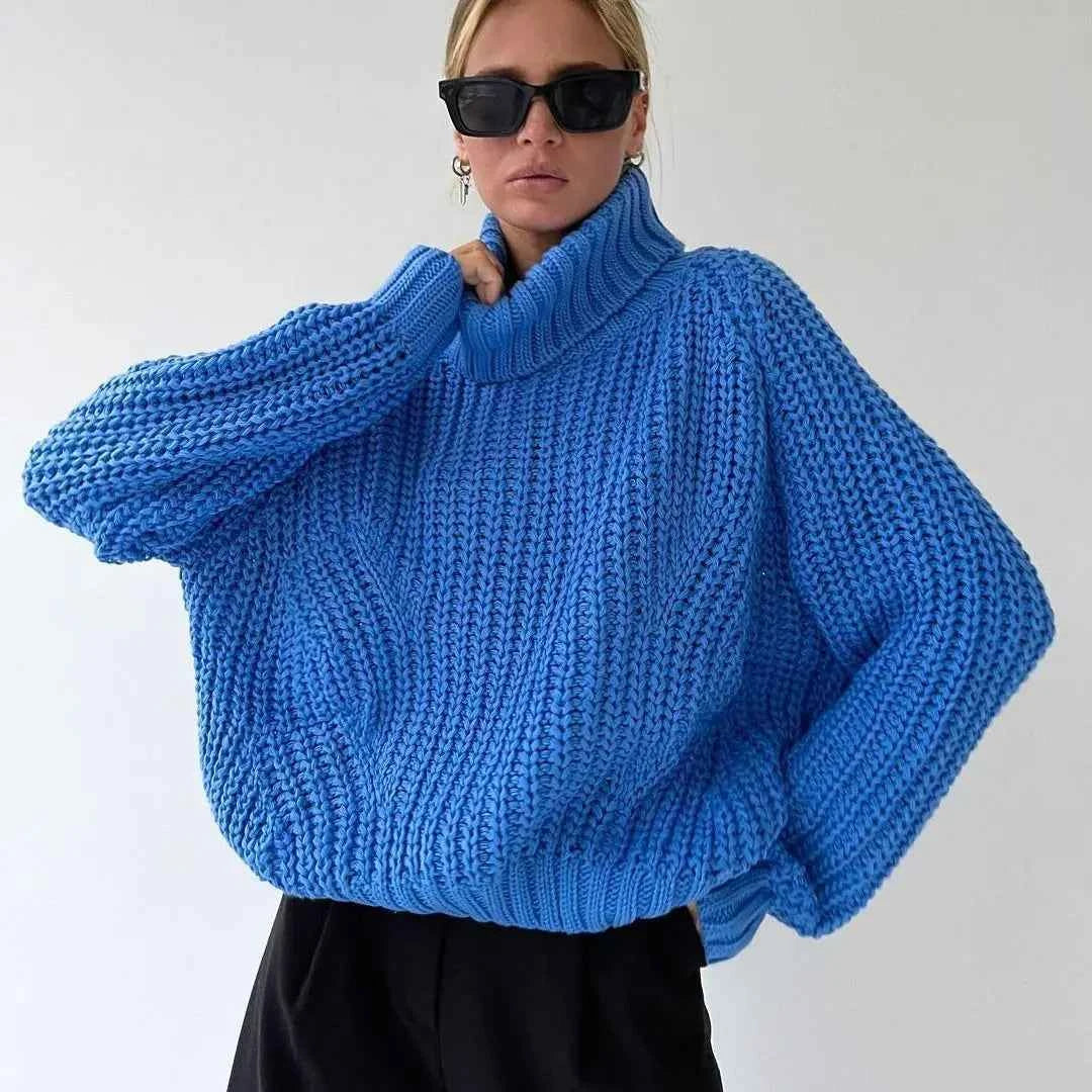 Women Cozy Vintage High Neck Pullover Sweater