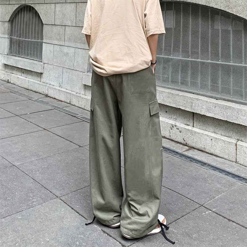 Comfortable Solid Color Wide Leg Cargo Pants