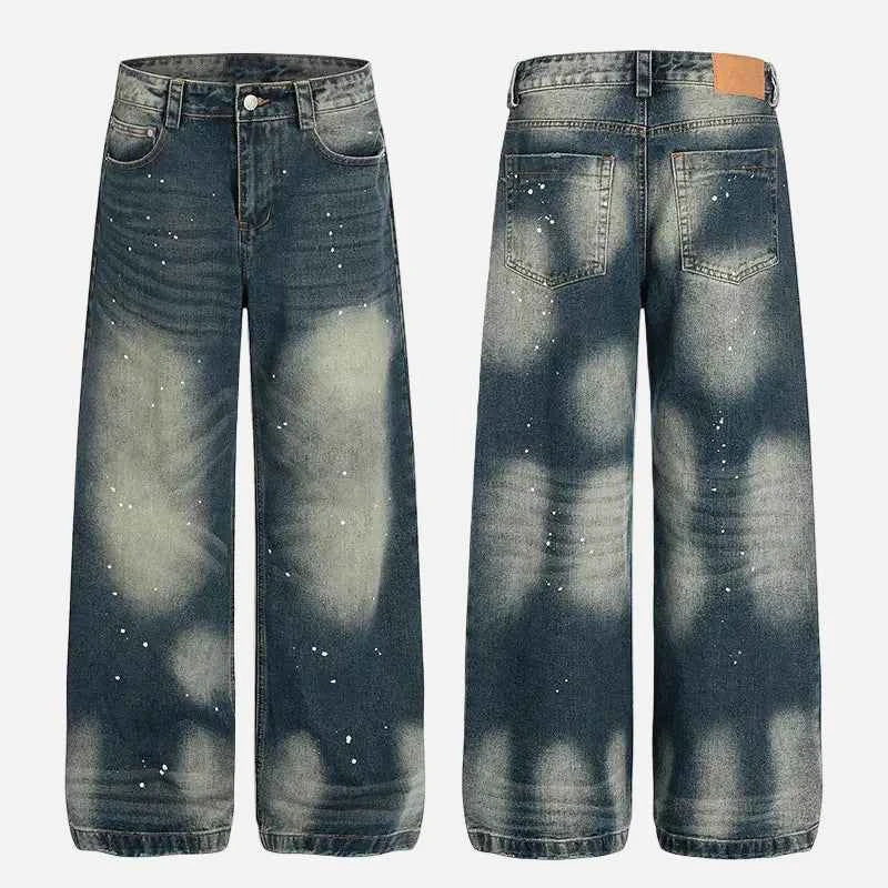 Ink Splashed Distressed Washed Jeans