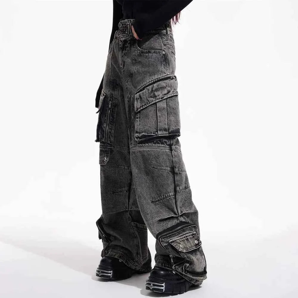 Y2K Gothic Japanese Style Wide Leg Cargo Jeans
